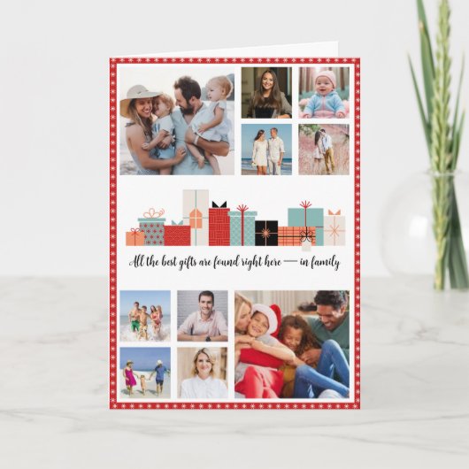 Christmas Photo Card With Stars Design Red Border カード (正面)
