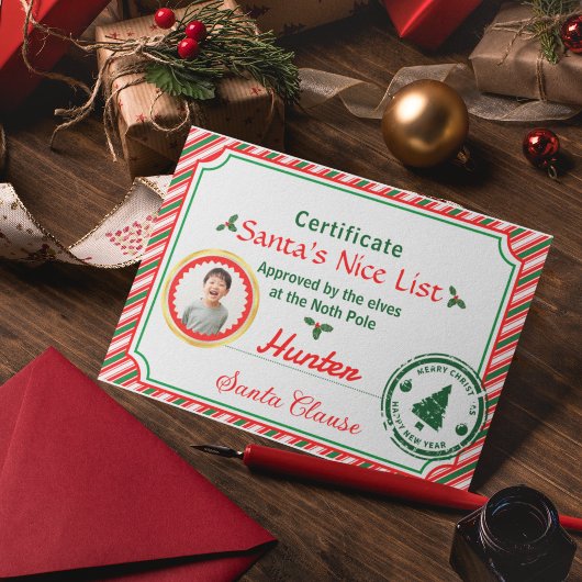 Christmas Photo Certificate Santa Nice List カード