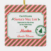 Christmas Photo Certificate Santa Nice List セラミックオーナメント (正面)