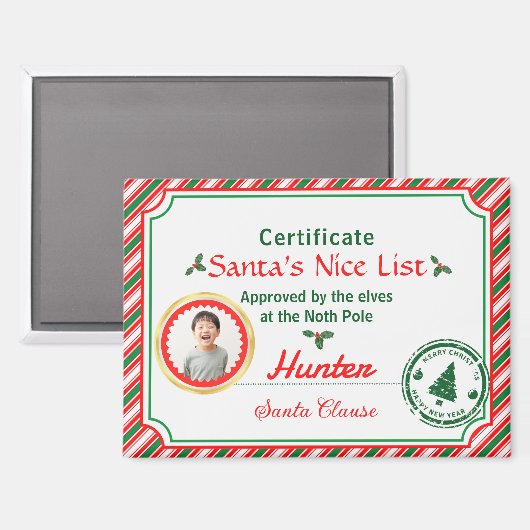 Christmas Photo Certificate Santa Nice List  マグネット (正面/裏面)