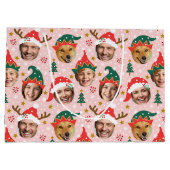 Christmas Photo Collage Festive Funny Face Pink ラージペーパーバッグ (裏面)