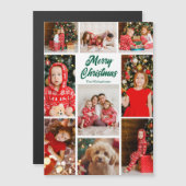 Christmas Photo Collage Green Script Magnet Card (正面/裏面)