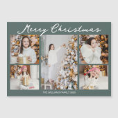 Christmas Photo Collage Grey Green Magnet Card (正面)