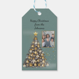 Christmas Photo Custom Gift Tags Blue Elegant ギフトタグ