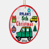 Christmas PHOTO Green Yellow Cars Boy セラミックオーナメント (右)