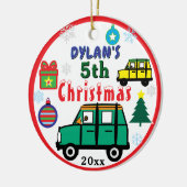 Christmas PHOTO Green Yellow Cars Boy セラミックオーナメント (左)