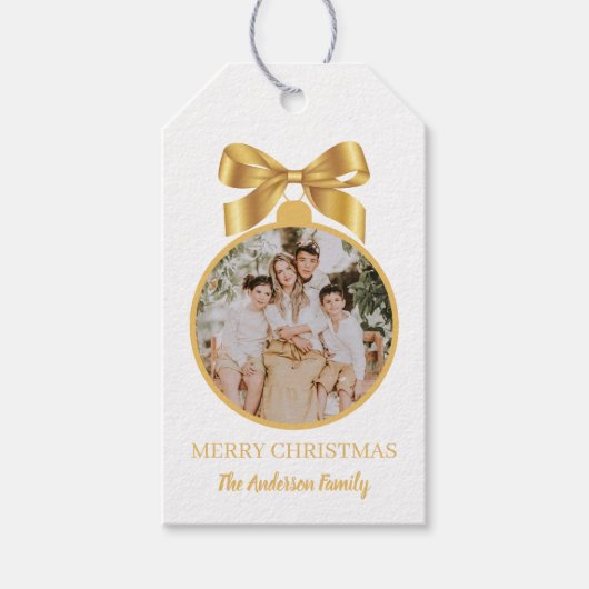 Christmas Photo Ornament Gold ギフトタグ (正面)