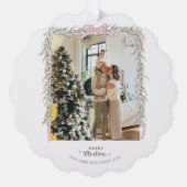 Christmas Photo Pink Bow Coquette Garland Holiday  オーナメントカード (正面)