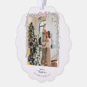 Christmas Photo Pink Bow Coquette Garland Holiday  オーナメントカード (左)