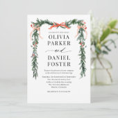 Christmas Photo QR Code Watercolor Red Bow Wedding 招待状 (スタンド正面)