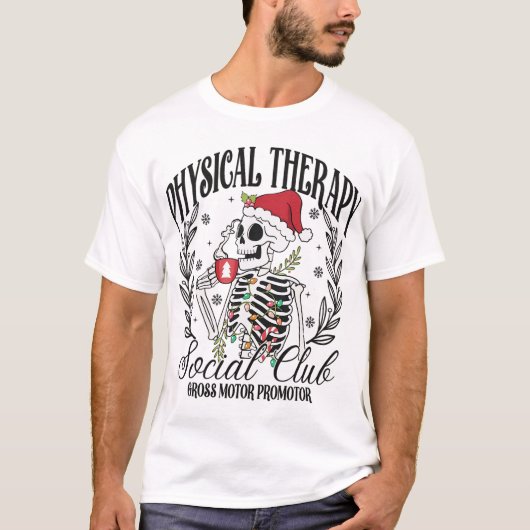 Christmas Physical Therapy Skeleton Santa Hat Tシャツ (正面)