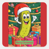 Christmas Pickle Cartoon Character Presents スクエアシール (正面)