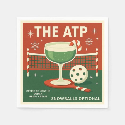 Christmas Pickleball Cocktail Napkin "The ATP"  スタンダードカクテルナプキン (正面)