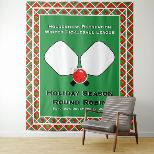 Christmas Pickleball Party Personalize Photo Booth タペストリー (インサイチュ)