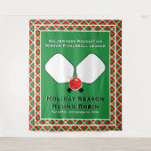 Christmas Pickleball Party Personalize Photo Booth タペストリー (正面)