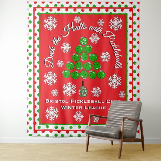 Christmas Pickleball Party Personalize Photo Wall タペストリー (インサイチュ)