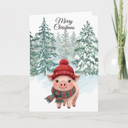 Christmas Pig Folded Greeting Card カード (正面)