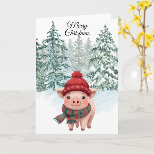 Christmas Pig Folded Greeting Card カード (黄色い花)