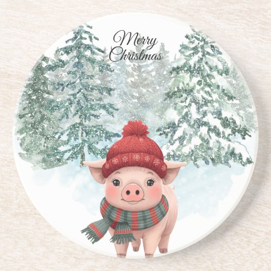 Christmas Pig Sandstone Coaster コースター (正面)