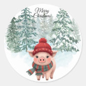 Christmas Pig Sticker ラウンドシール (正面)