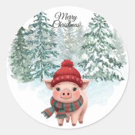 Christmas Pig Sticker ラウンドシール