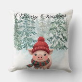 Christmas Pig Throw Pillow クッション (正面)