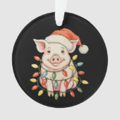 Christmas Pig Xmas Lights Santa Hay Holiday Season オーナメント (正面)