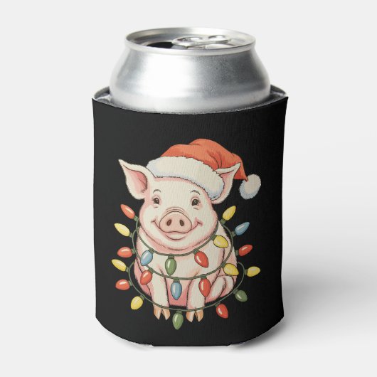 Christmas Pig Xmas Lights Santa Hay Holiday Season 缶クーラー (缶正面)
