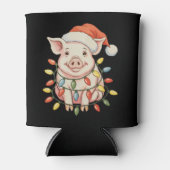 Christmas Pig Xmas Lights Santa Hay Holiday Season 缶クーラー (正面)