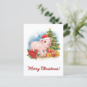 Christmas Piglet Postcard Holiday Watercolor Art ポストカード (スタンド正面)