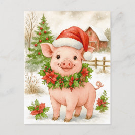 Christmas Piglet Watercolor Postcard シーズンポストカード