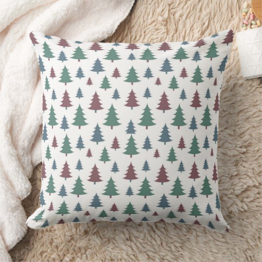 Christmas Pillow with Green, Maroon & Blue Trees クッション (ブランケット)