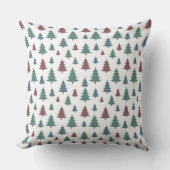 Christmas Pillow with Green, Maroon & Blue Trees クッション (正面)