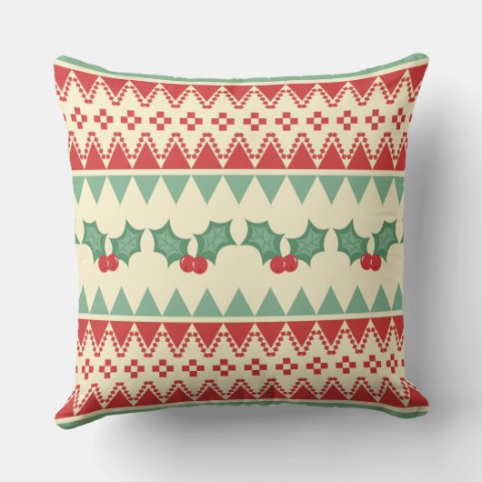 Christmas Pillow with Holly & Patterned Stripes クッション (裏面)