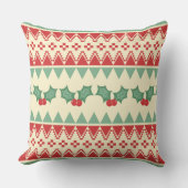 Christmas Pillow with Holly & Patterned Stripes クッション (正面)