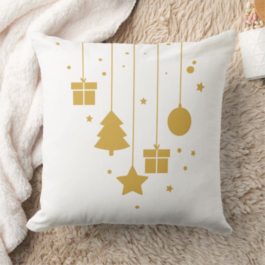 Christmas Pillow with Mint, Red & Gold Ornaments クッション (ブランケット)