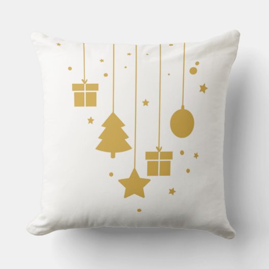 Christmas Pillow with Mint, Red & Gold Ornaments クッション (正面)