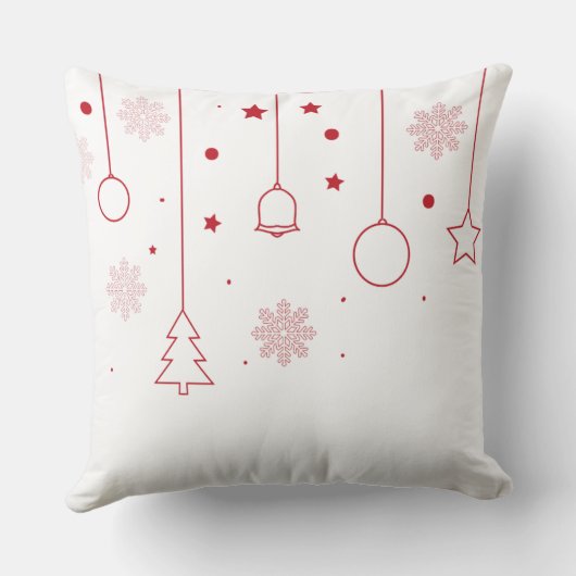 Christmas Pillow with Red Line Art & Snowflakes クッション (裏面)