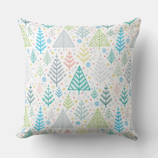 Christmas Pillow with Trees & Snowflakes クッション (正面)
