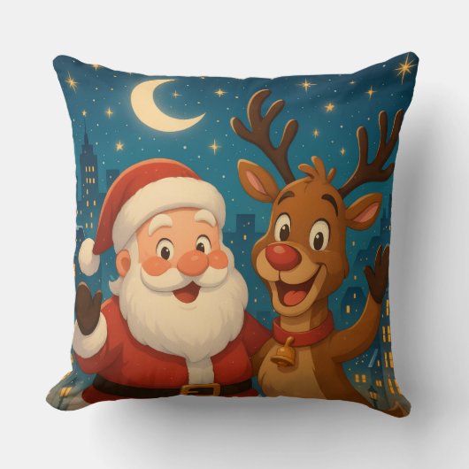 Christmas Pillows - Santa & Reindeer - Home Decor  クッション (正面)