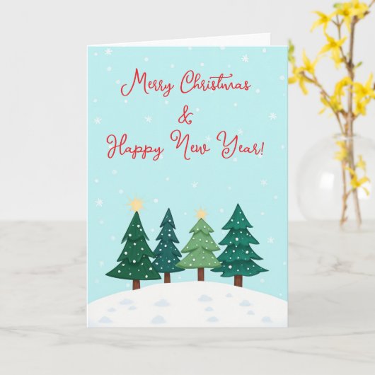 Christmas Pine  Forest Tree Merry Christmas カード (黄色い花)