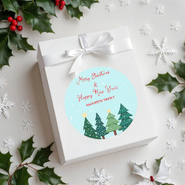 Christmas Pine  Forest Tree Merry Christmas ラウンドシール