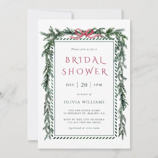 Christmas Pine Garland Bridal Shower 招待状 (正面)