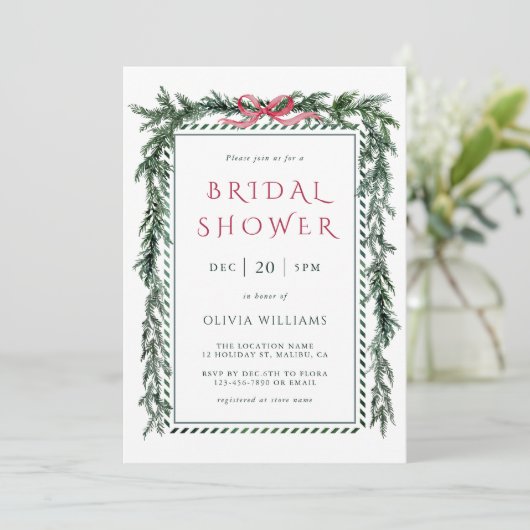 Christmas Pine Garland Bridal Shower 招待状 (スタンド正面)