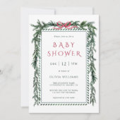 Christmas Pine Garland Girl Baby Shower 招待状 (正面)