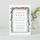 Christmas Pine Garland Santa Baby Shower 招待状 (スタンド正面)