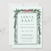 Christmas Pine Garland Santa Baby Shower Mint Blue 招待状 (正面)