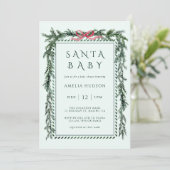 Christmas Pine Garland Santa Baby Shower Mint Blue 招待状 (スタンド正面)