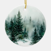 Christmas Pine Snowy Trees Ornament セラミックオーナメント (正面)