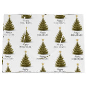 Christmas Pine Tree Happy Holidays Typograpy  ラージペーパーバッグ (正面)